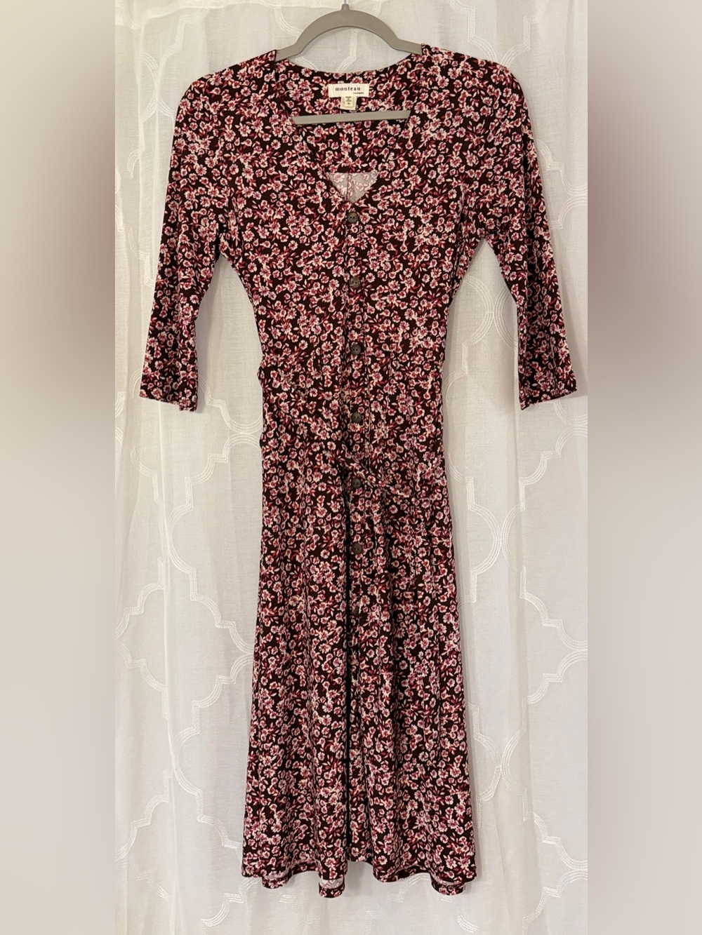 Monteau Small Burgundy Floral Keyhole Midi Dress